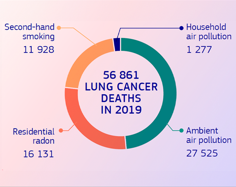 Circle chart breaking down reasons for 56,861 lung cancer deaths in 2019
